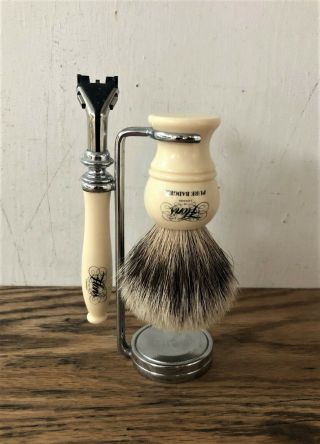 Vintage Floris Of London Shaving Shave Set - Badger Hair Brush,  Razor,  Stand