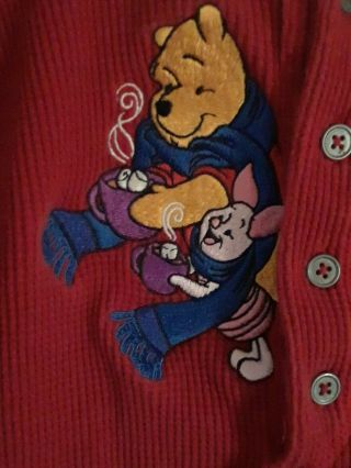 The Disney Store Xl Red Long Sleeve Henley Shirt Pooh Friends Embroidery