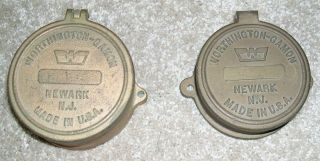 Two Worthington Gamon Brass Water Meter Newark N.  J Cover Steampunk Vintage