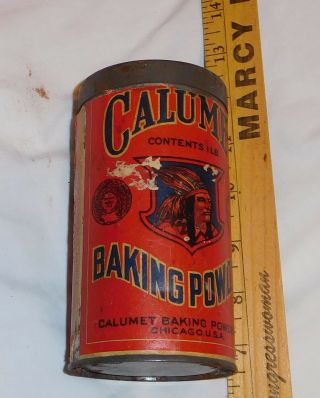 Vintage Calumet Baking Powder Empty Tin Can 1 Lb Size Chicago Illinois Usa