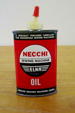 Vintage Necchi Elna Sewing Machine Oil 3 Oz Oval Handy Oiler Tin Can Near Empty