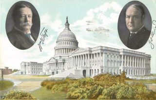 1908 William H Taft/james Sherman " Vote To Support " Political Postcard