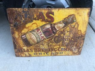 1920’s Atlas Co Beer Sign Chicago Embossed Brewing Prohibition Era Bottle 27”