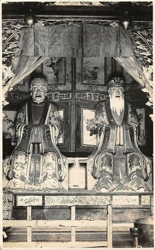 Weihai,  China,  Temple Interior,  Image Of 2 Male Statues,  Real Photo Pc C 1930 