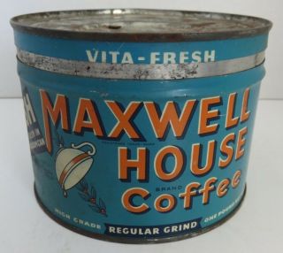 Vintage Maxwell House Coffee Regular Grind Tin With Lid (inv18886)