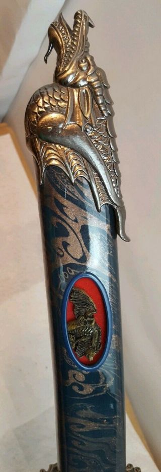 Vintage Black 38” Long Blue Gold Katana Sword Made In China W/ Blue Gold Sheath