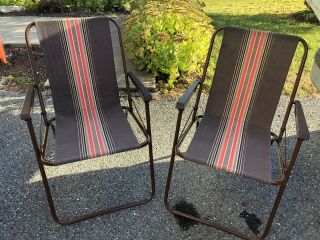 2 Vtg Brown Zip Dee Style Rv Camping Lawn Chair Airstream Scotty Shasta Scamp