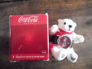 Coca Cola Brand Avon 2002 Collectable Coke Watch With Plush Polar Bear