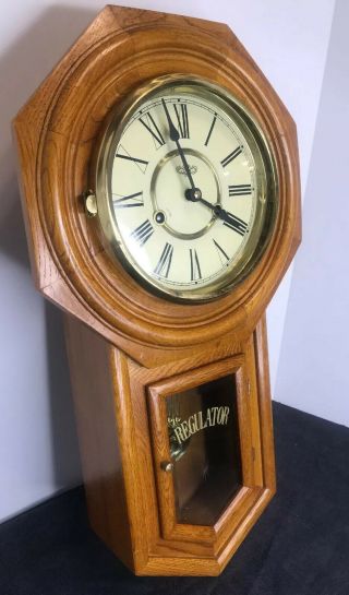 D&a Regulator Pendulum Wall Clock Oak Key Wind Up Chime Octagon Vintage