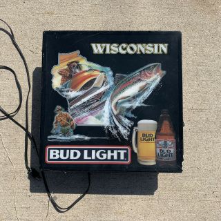 Wisconsin Budlight Light Up Sign Plastic Trout Fly Fishing Snowmobiling