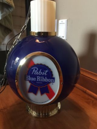 Pabst Blue Ribbon Lighted Beer Sign Globe Hanging Chandelier Swag Light 1960 