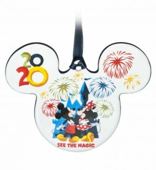 Disney Parks 2020 Mickey Minnie Pluto Ears Christmas Holiday Disc Ornament