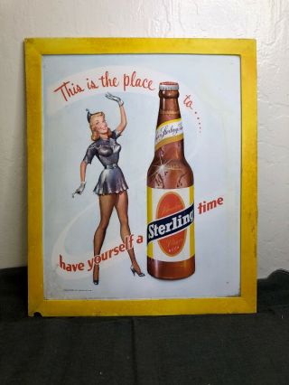 14 X 17 Vintage Sterling Beer Sign 1950s Woman Vacuform Plastic Bottle