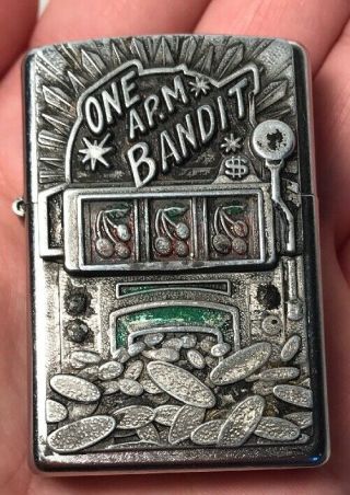 Vtg One Arm Bandit Jackpot Zippo Lighter Slot Machine 21030
