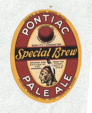 Beer Label - Canada - Pontiac Pale Ale Special Brew - Red Ball Bry.  - Saint John