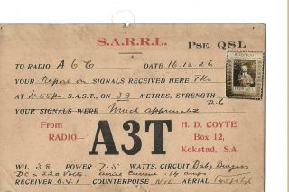 1926 A3t South Africa Qsl Radio Card