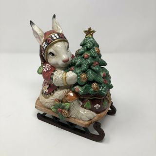 Fitz And Floyd Classics Christmas Lodge Rabbit On Sled Holiday Vintage