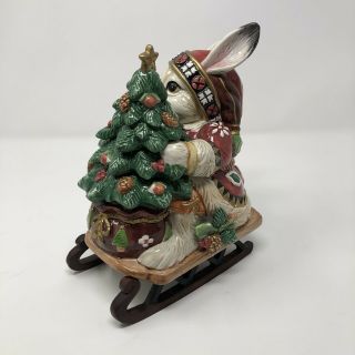 Fitz and Floyd Classics Christmas Lodge Rabbit on Sled Holiday Vintage 2
