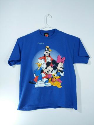 Vtg Disney Mickey Unlimited Blue Tshirt Minnie Goofy Donald Duck Pluto Hiphop Xl