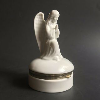 Vtg Lord & Taylor Praying Angel White Porcelain Hinged Trinket Box Limoges Style