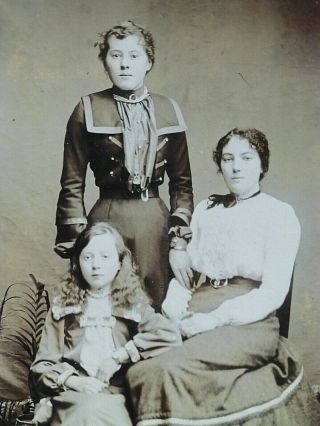 Antique Cabinet Card Photo Three Young Girls Sisters Siblings Fine Dresses Wales