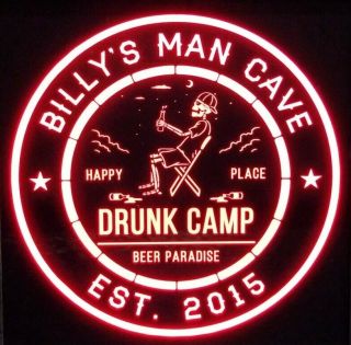 Drunk Camp Beer Led Sign Personalized,  Home Bar Pub Sign,  Lighted Sign,  Man Cave
