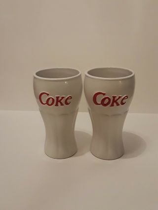 (2) Coca Cola Coke White/ Red Ceramic Glass Cups