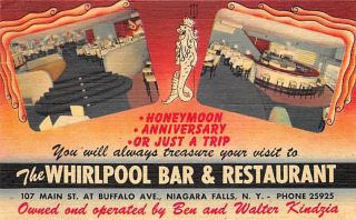 Niagara Falls,  Ny,  Whirlpool Bar & Restaurant Multi - View Linen Adv Pc Dated 1950