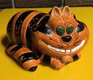 Vintage Alice In Wonderland Cheshire Cat Ceramic Piggy Bank Made In Japan Disney