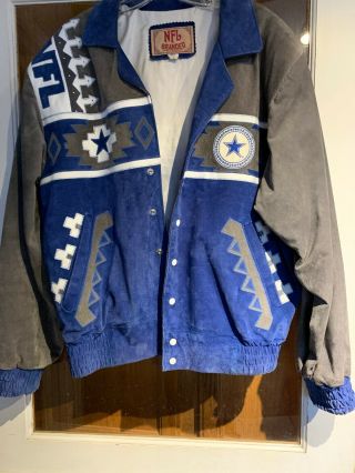 Vintage Dallas Cowboys Suede & Leather Jacket Native American Motif 80s