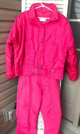 Vintage Women’s Ossi Two Piece Ski - Suit Snow Sz Large Hot Pink 80’s Coat Pants