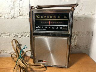 Vintage Ge General Electric Am/fm Transistor Radio P977e - Leather Case -