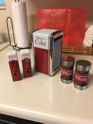Coca Cola Salt And Pepper Shakers W/ Napkin Holder