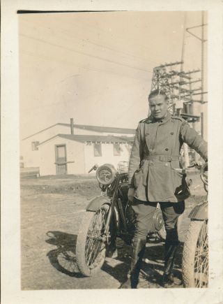 1930s Us Army Soldier With 2 Motorcycles Photo