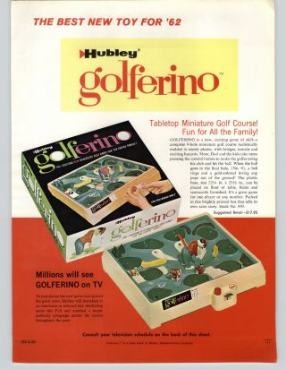 1962 Paper Ad Hubley Toy Play Golf Golferino Game Tv Advertising Schedule