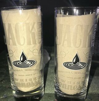 Set Of 2 Jack Daniels Tall Glasses High Ball Cameo Tennessee Whiskey Old No 7