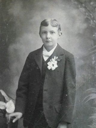 Antique Cabinet Card Photo Strapping Young Boy Corsage Special Event St Louis Mo