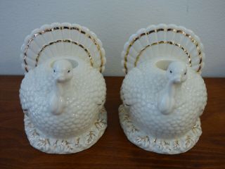 Thanksgiving Set Of Two Lenox Turkey Taper Candle Holders Ivory With Gold Trim