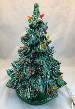 Vintage Ceramic Christmas Tree 16 " Colored Lights - 1 Piece - Holly Base Nowell