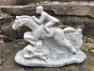 Ceramic Horse And Rider Equestrian,  Fox Hunting With Dog Planter