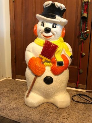 Vintage Poloron Snowman Blow Mold With Broom 1960s Lighted Christmas Decor 31 "