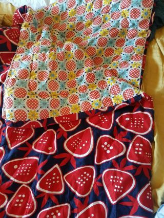 Vtg Montgomery Ward Flower Strawberry Retro Reversible Sleeping Bag 68 " X 80 "