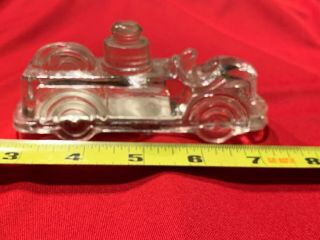 Vintage Clear Glass Fire Truck Pumper Engine Candy Container - With Bottom Label