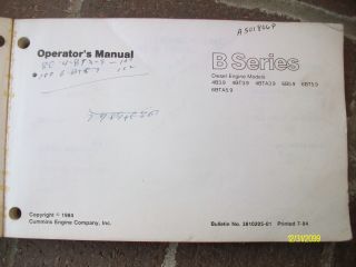 Vintage Rare 1984 Cummins B Series Diesel Engine Operation Booklet 3
