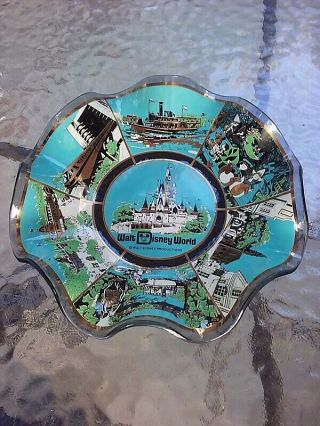 Vtg Walt Disney World Theme Park Smoked Glass Candy Trinket Souvenir Dish 1970s