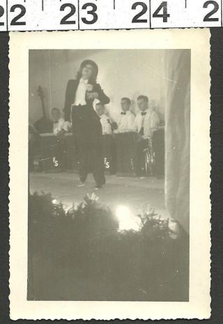 Vintage Old B&w Photo Of Woman In Suit Performing / Tap Dancing On Stage 2971