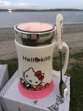 Hello Kitty Cute Ceramic Cup / Mug c/w Spoon and Silicone Coaster And Diamond 3