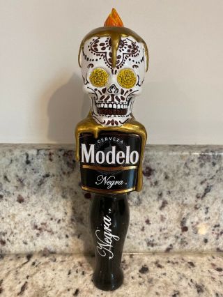 Nib Modelo Negra Cerveza Sugar Skull Day Of The Dead Beer Tap Handle 9” Tall
