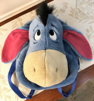 Vintage Disney Store Plush Eeyore Head Backpack 14” Bag Winnie The Pooh Ec Fun