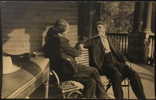 Real Photo Postcard Rppc Two Men Sitting On Porch Deep In Conversation